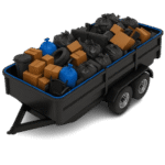 Loaded junk trailer with furniture, bags, and debris