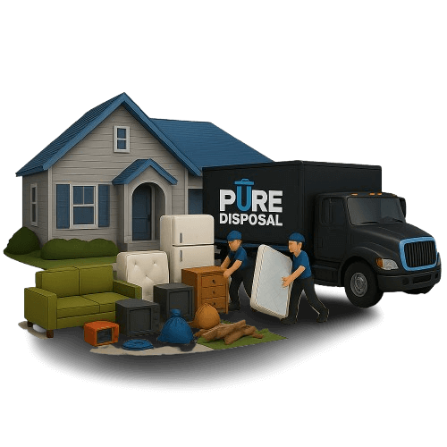 Pure Disposal workers loading furniture and clutter for residential junk removal in Fort Myers